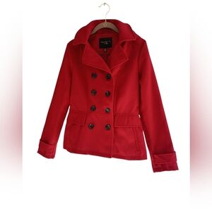 Celebrity Pink Red Trench Coat Hooded SZ S